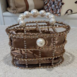 Crystal & Pearl Wire Cage Bag